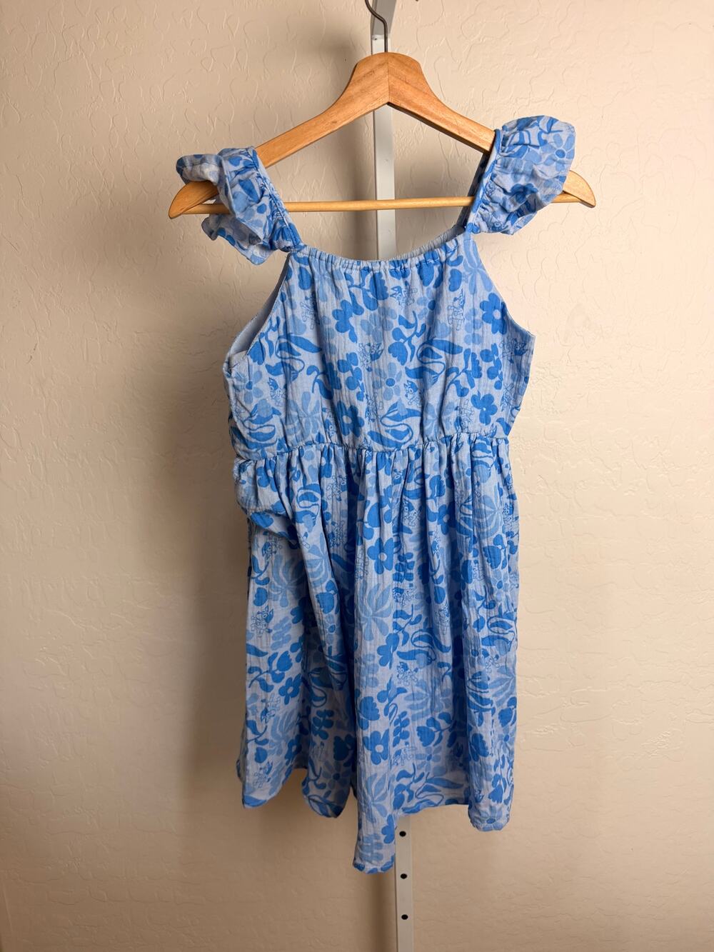 Bluey Girls Blue Floral Print Tie Strap Dress Size XL (14)-preowned